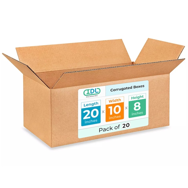 Idl Packaging 20 in x 10 in x 8 in Shipping Box, Kraft, Corrugate, Single Wall, 200#, 20 PK B-20108-20 - main